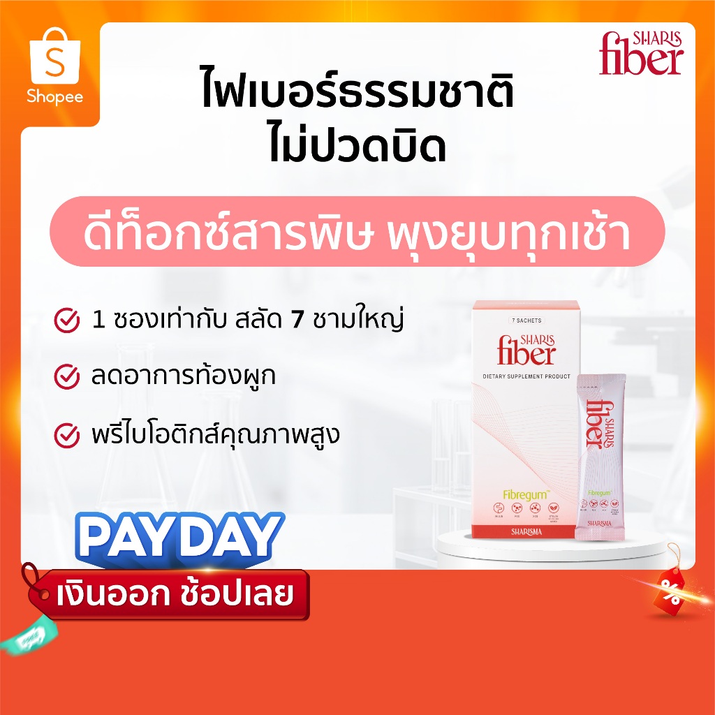 SharisFiber อาหารเสริมไฟเบอร์ดีท็อกซ์ พรีไบโอติกส์ ลดท้องผูก ปรับสมดุลลำไส้ ลดคอเลสเตอรอล [ของแท้]
