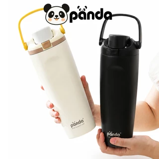 PANDA แก้วเก็บความร้อนสแตนเลส 900ML มาพร้อมกับที่จับ พร้อมหลอดดูด แก้วน้ำกลางแจ้ง/ในรถยนต์แบบพกพา