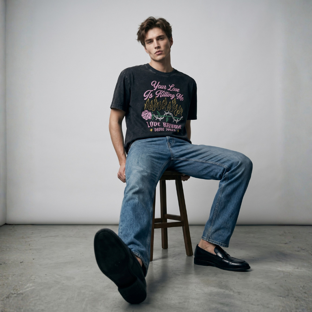 DAVIE JONES تيشيرت رجالي Slim Fit جرافيك — أسود مغسول — صورة 5