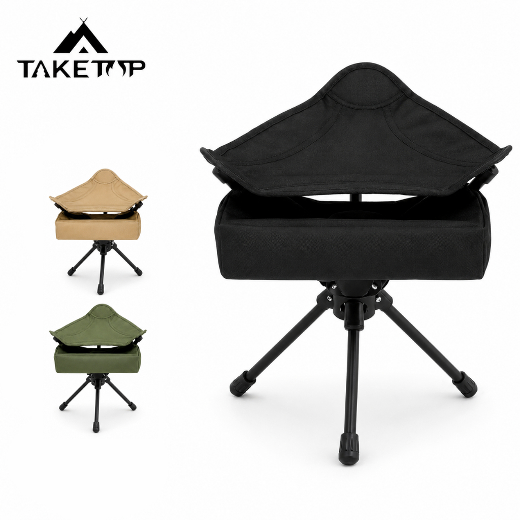 TakeTop เก้าอี้พับหมุนได้ 360° เก้าอี้แคมป์ปิ้งพกพา น้ำหนักเบา สำหรับตกปลาและเดินป่า เก้าอี้พับ