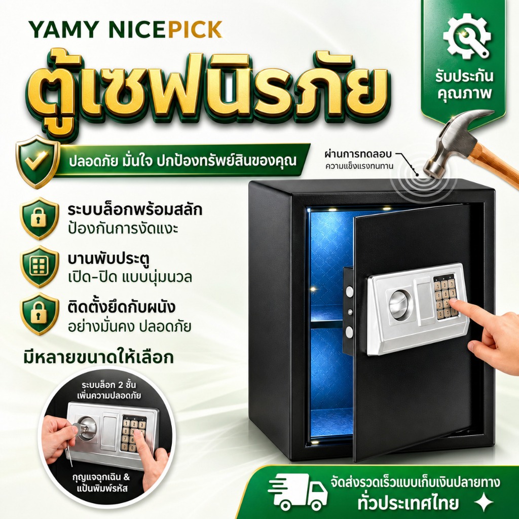ตู้เซฟอิเล็กทรอนิกส์ ยี่ห้อ YAMY ป้องกันการขโมย ติดตั้งบนผนังได้ เก็บเงิน เครื่องประดับ เอกสารสำคัญ