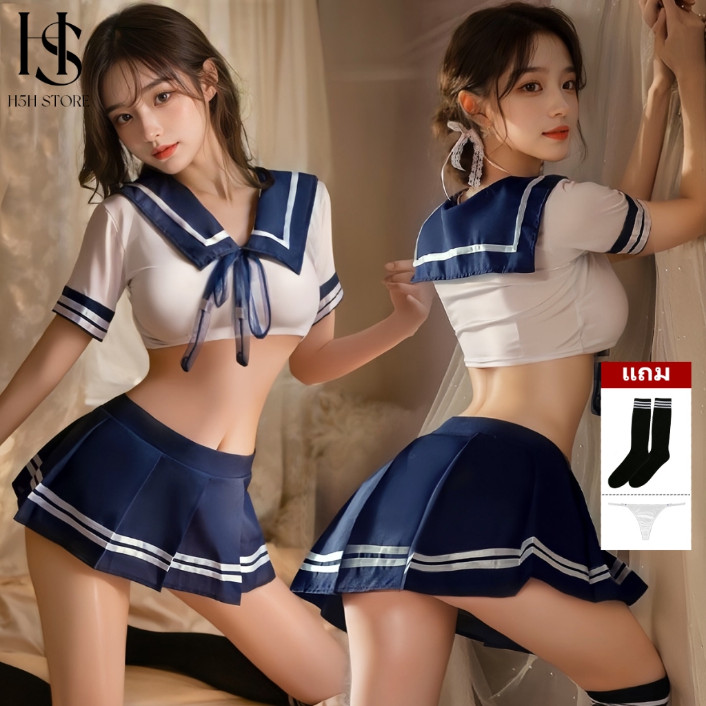 H5H JKชุดนักเรียน เซ็กซี่ แซ่บ น่ารัก ญี่ปุ่น ยั่ว ชุดคอสเพลย์ คอปก สั้นมาก จีบ โบว์ คืนวันแต่งงาน ใส่เซอร์ไพรส์ ส่งฟรี