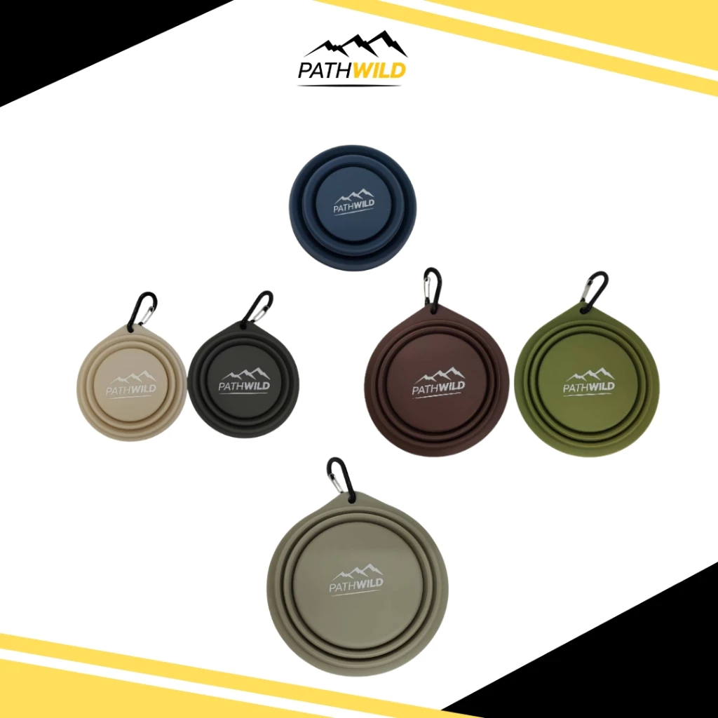 PATHWILD Silicone cup ชามพับสำหรับพกพา พับได้เล็ก พกพาง่าย ใส่ของร้อนได้ ปราศจากสาร BPA แถม Carabiner สำหรับคล้อง