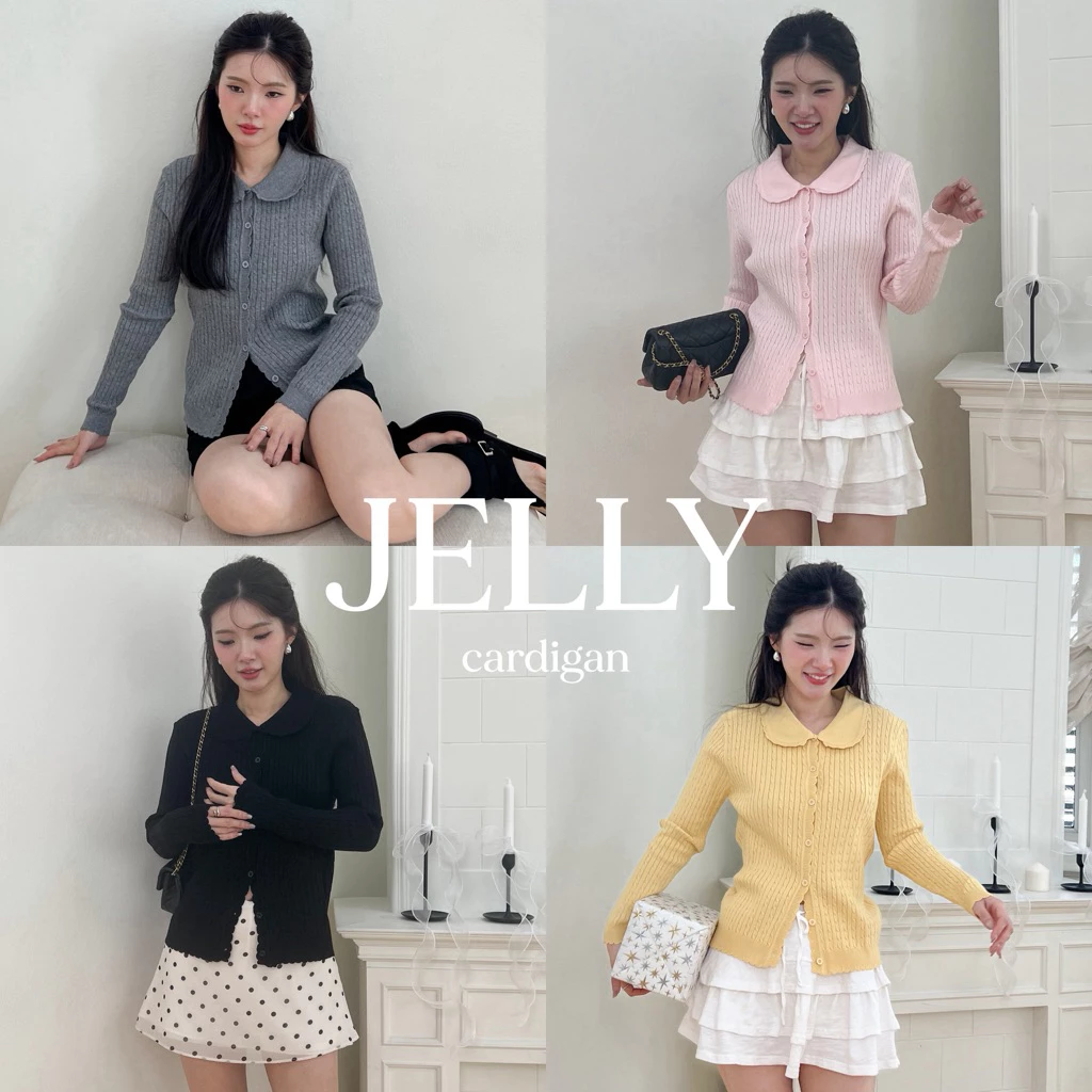 SHOP.POPO-Jelly cardigan เสื้อคาดิแกนไหมพรมคอปก
