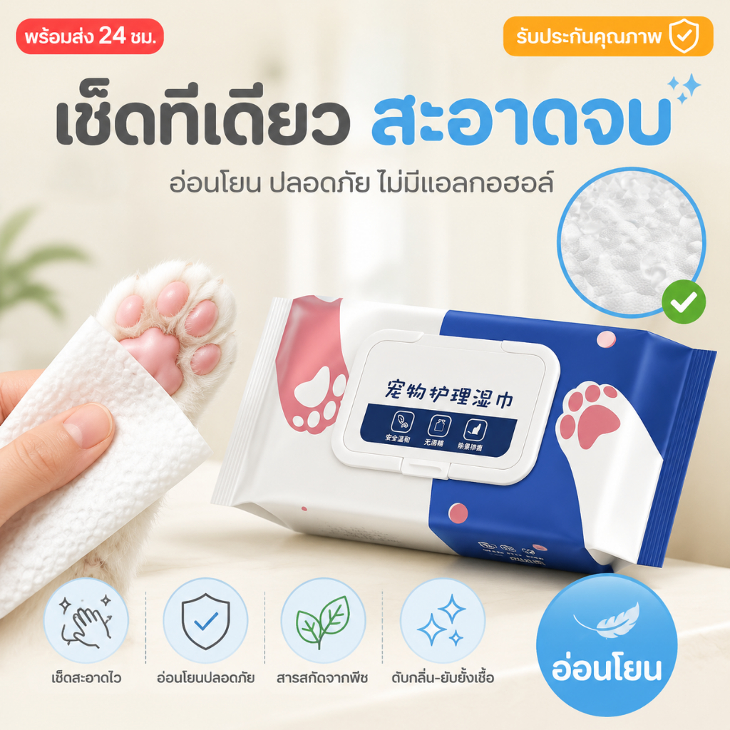 [พร้อมส่ง] ✨ทิชชู่เปียก 80 แผ่น แผ่นเช็ดแมว ทิชชู่หมา Pet wipes สัตว์เลี้ยง สำหรับเช็ดสัตว์เลี้ยง ปราศจากแอลกอฮอล์