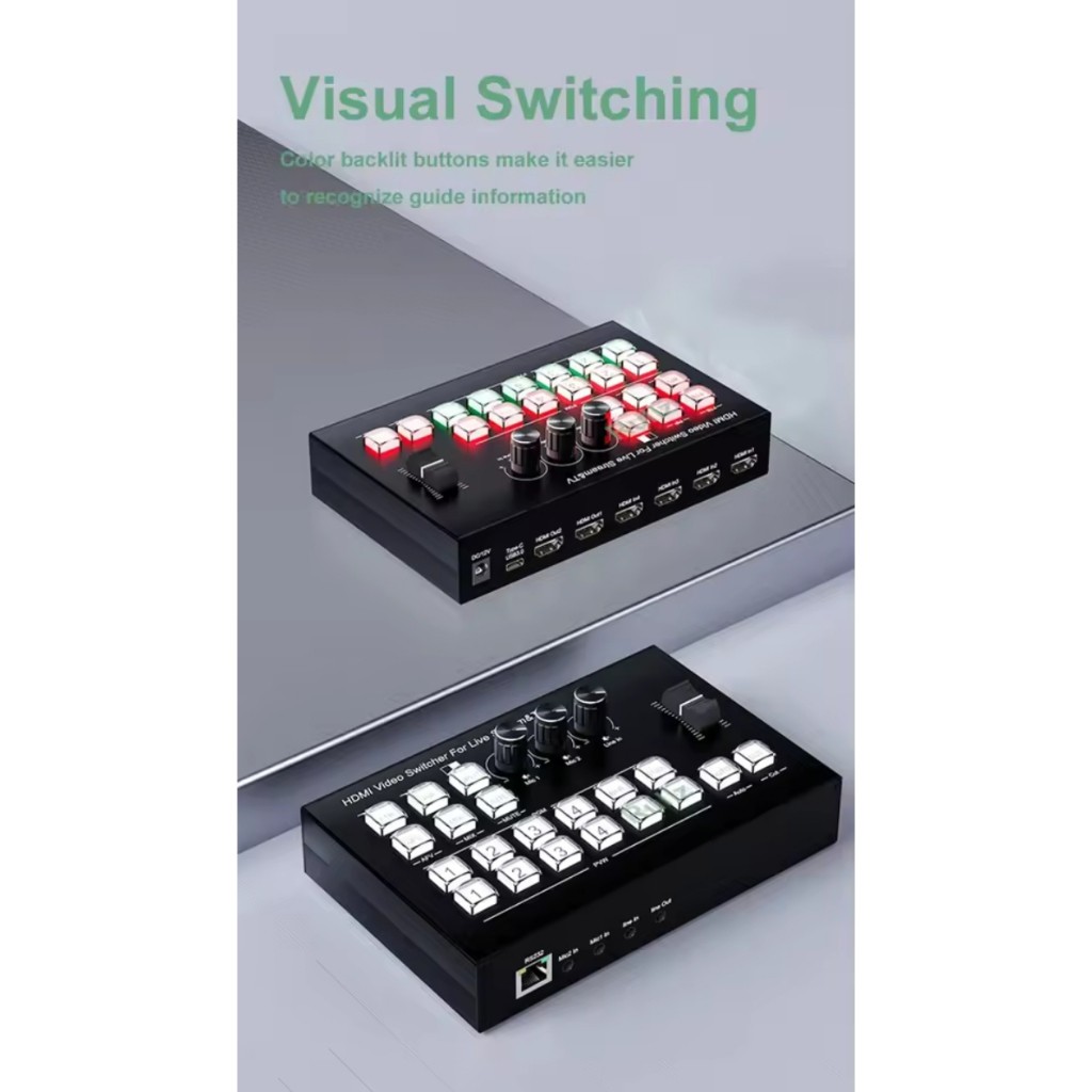 [New]4k 4 Channel HDMI Video Multi Camera Switcher สําหรับถ่ายทอดสดสตรีมมิ่งการผลิต Video Mixer Swit