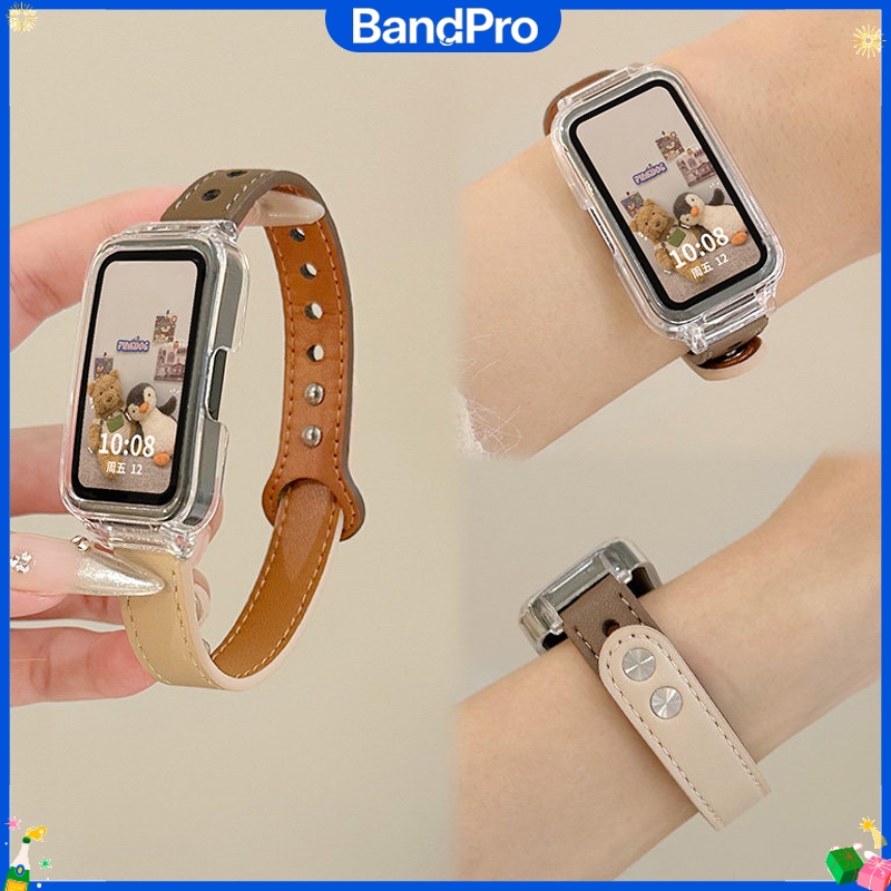 สายรัดเคสพีซีสำหรับ Xiaomi Smart Band 9 สายนาฬิกาหนังแบบแอคทีฟ สำหรับ Redmi Smart Band 3 พร้อมที่ครอบหน้าจอ