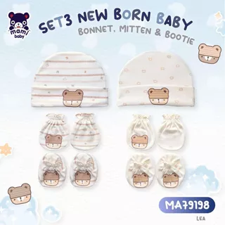 Mami Baby เซ็ตหมวกถุงมือถุงเท้าเด็กแรกเกิด ผ้าคอตตอน 100% ผ้านฝ้ายนุ่มพิเศษ ลายน่ารัก ใส่สบาย