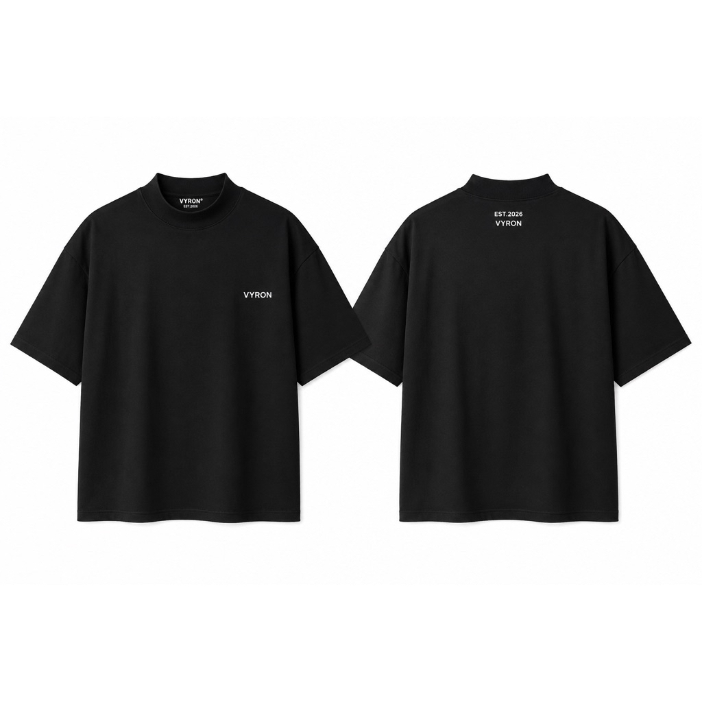 VYRON เสื้อสตรีท เสื้อครอป ผ้า Cotton 100%  Mock Neck T-Shirt