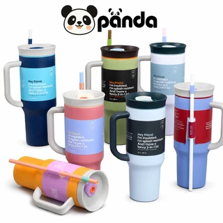 PANDA แก้วเก็บความเย็น1200ML ดีไซน์ใหม่ เรียบง่าย ความจุขนาดใหญ่ เก็บความร้อนและความเย็นได้ดี พร้อมหูหิ้ว มีหลอดดูด