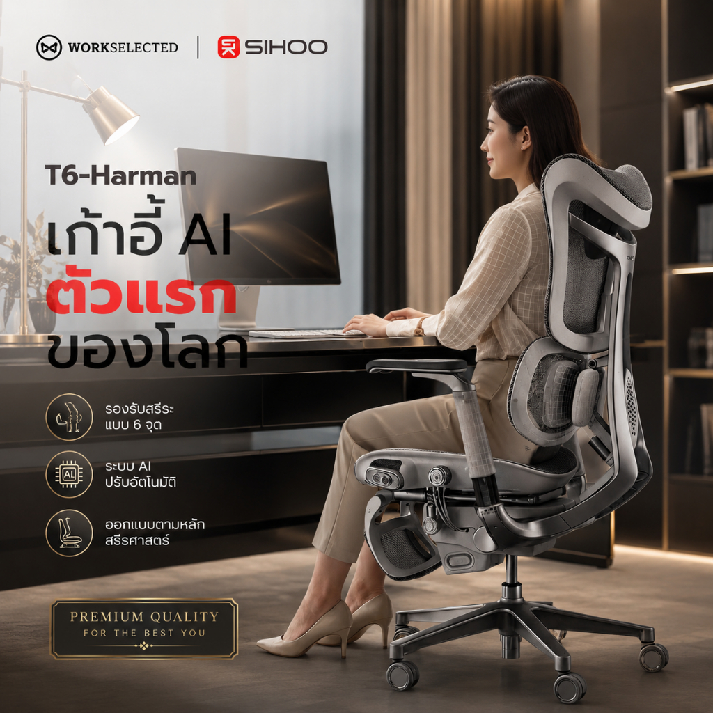WORKSELECTED x SIHOO T6 Sit on AI Intelligent Ergonomic Chair with iChair Wellness System