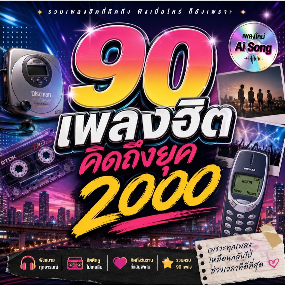 MP3 90 เพลงฮิต คิดถึงยุค 2000 เพลงใหม่ Ai Song (แผ่น CD , USB แฟลชไดร์ฟเพลง ไม่ติดลิขสิทธิ์)