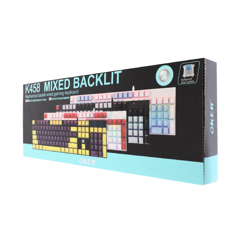 OKER K458 MIXED BACKLIT GAMING KEYBORAD คีย์บอร์ดเกมมิ่ง ฺBLUE WHITE (BLUE SWITCH คีย์บอร์ด)