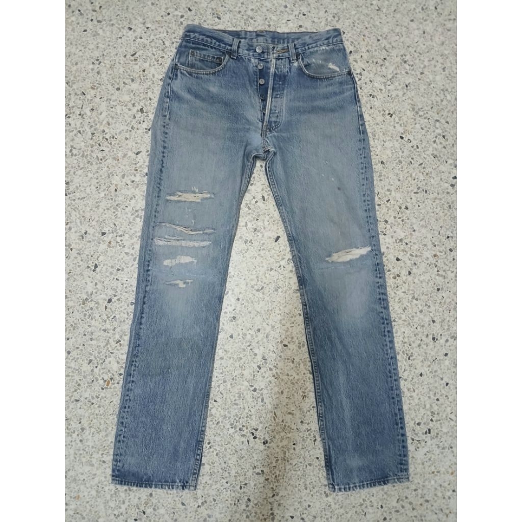 Levi's501 เอว30นิ้ว กางเกงยีนส์ขายาวมือสองสภาพเก่าเซอร์.มีตำหนิ