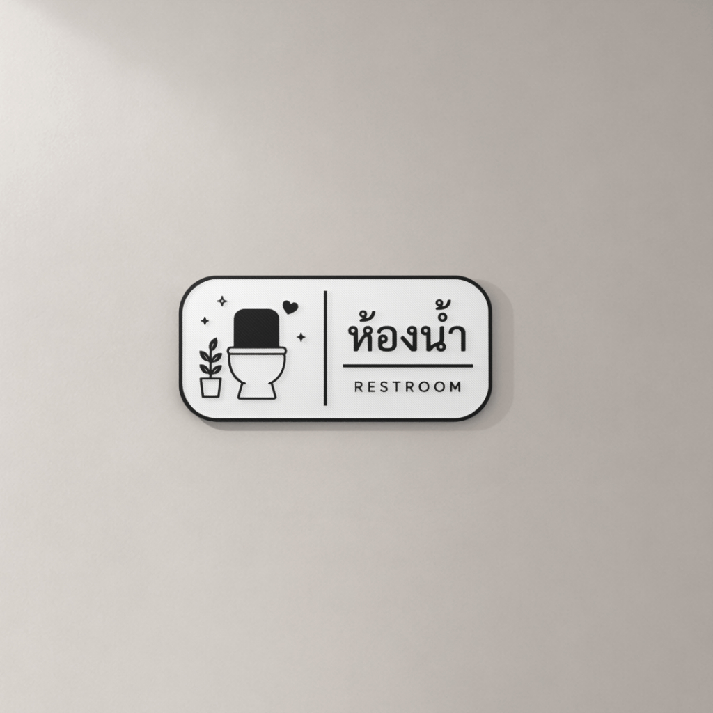 ป้ายห้อง 3D มินิมอล พร้อมไอคอน ห้องน้ำ ห้องทำงาน ป้ายติดประตู ติดผนัง ภาษาไทย-อังกฤษ แต่งบ้านและออฟฟิศ