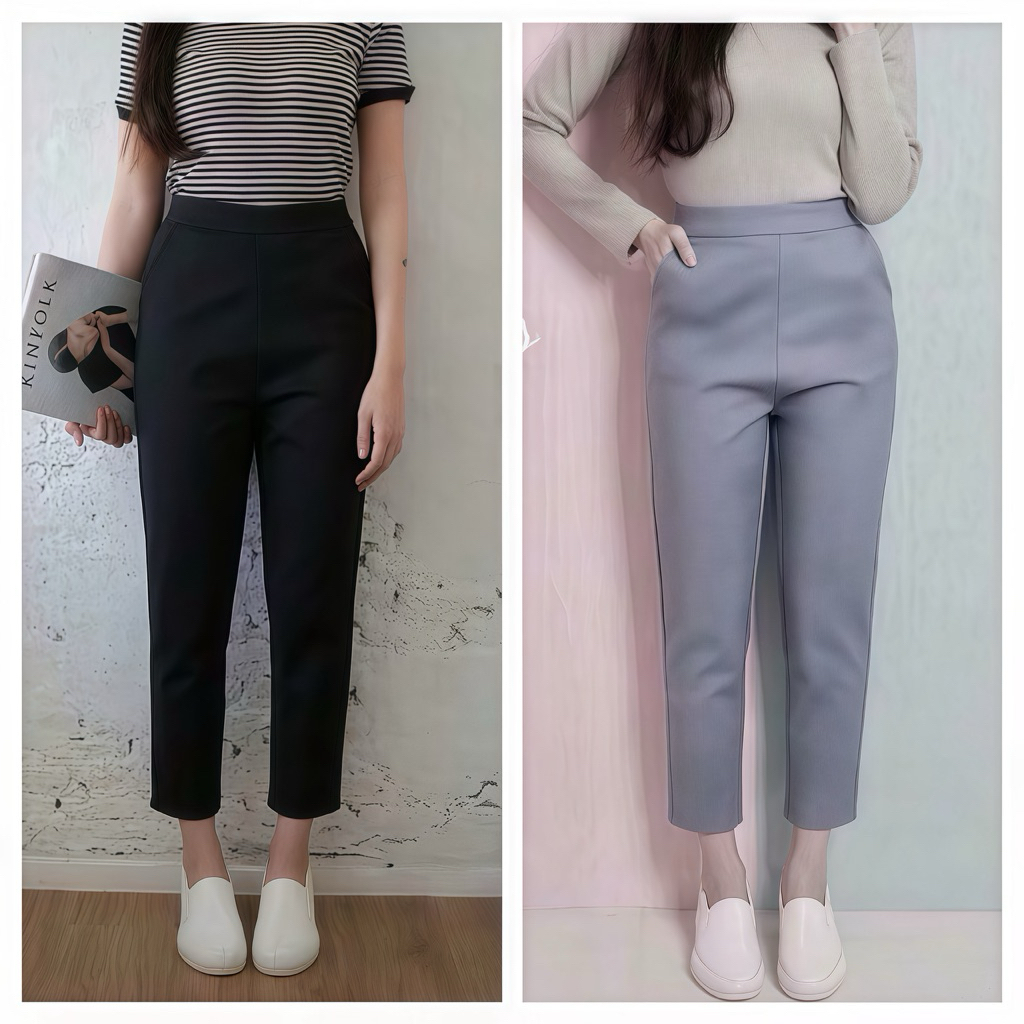 SS-2XL กางเกงผ้าฮานาโกะ7ส่วน ซิปหลัง เหมาะสำหรับคนที่ชอบขาไม่ฟิตหรือใส่ทำงาน