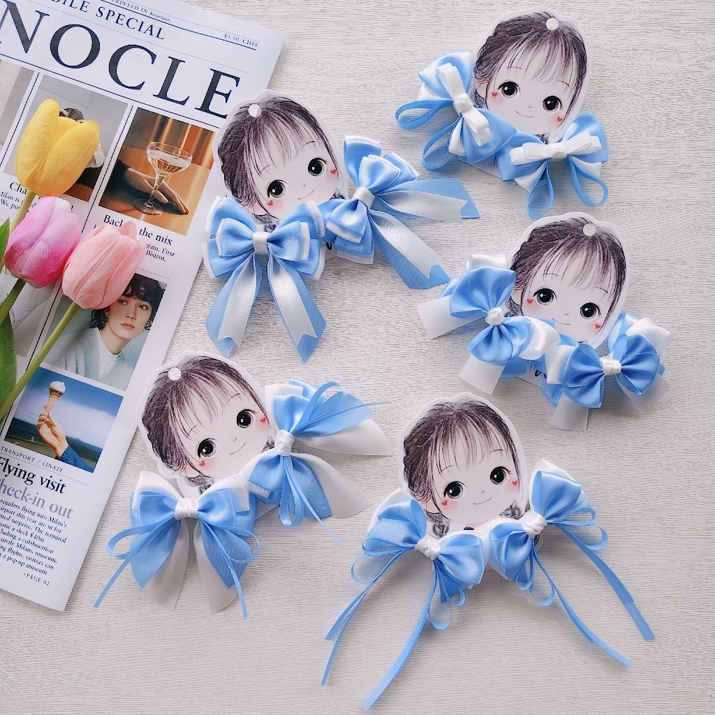 โบว์ติดผมนักเรียน โทนสีฟ้า(ราคา/1คู่)