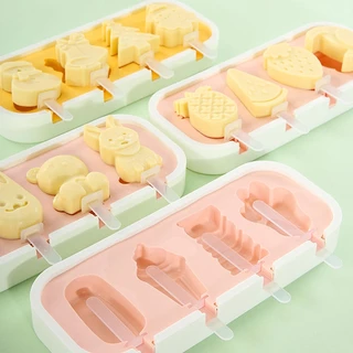 แม่พิมพ์ไอศกรีมซิลิโคน 4 ช่อง DIY ทำไอติม ถอดง่าย ล้างสะดวก มาพร้อมไม้ไอติม ทำน้ำแข็งได้