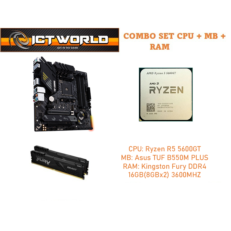 COMBO SET CPU RYZEN R5 5600X + Asus-B550M PLUS + RAM 16GB(8GBX2) 3600MHZ ชุดเมนบอร์ดและซีพียูแบบคอมโ