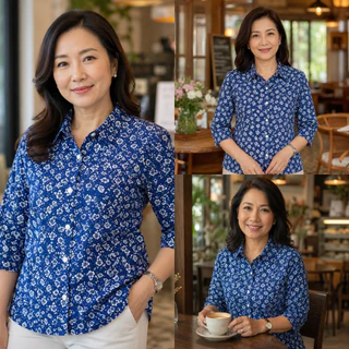 007 - 014 เสื้อผู้หญิง เสื้อผู้สูงอายุ อก 40-52 ใส่สบาย ไม่ร้อน ไม่รีบ เนื้อผ้าพิมพ์ลายดอกไม้