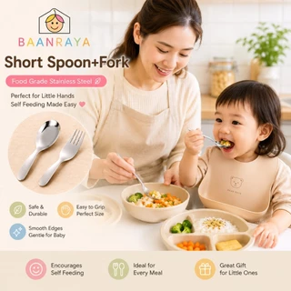 🔥Pro🥄 ช้อนส้อมเด็ก Food Grade พร้อมกล่องพกพา ช้อน ส้อมเด็ก ทุกวัย BLW Baby Spoon Fork Stainless Steel Baan Raya