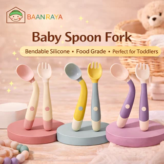 🔥Pro🥄 ช้อนส้อมเด็ก Food Grade พร้อมกล่องพกพา ช้อน ส้อมเด็ก ทุกวัย BLW Baby Spoon Fork Stainless Steel Baan Raya