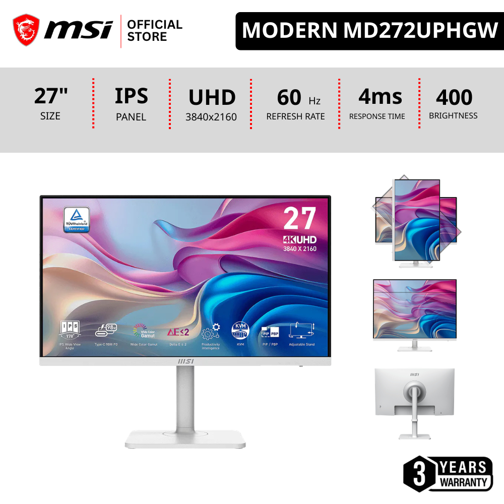 MSI MODERN MD272UPHW Monitor 3840 x 2160 (UHD) IPS 27นิ้ว สีขาว