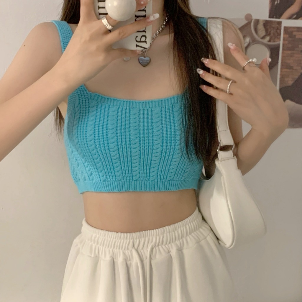 𝑩𝒓𝒂𝑩𝒓𝒂𝑩𝒓𝒂 f-116 เสื้อครอป สายเดี่ยว ไหมพรม รูปที่ 2