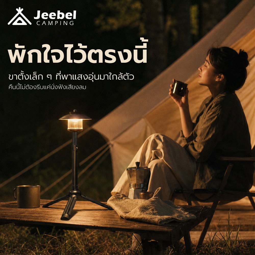 Jeebel Camp ขาตั้งไฟแคมป์ 3 ขา เกลียว 1/4 ปรับสูง 3 ระดับ เบา 105g ใช้กับกล้อง พัดลม