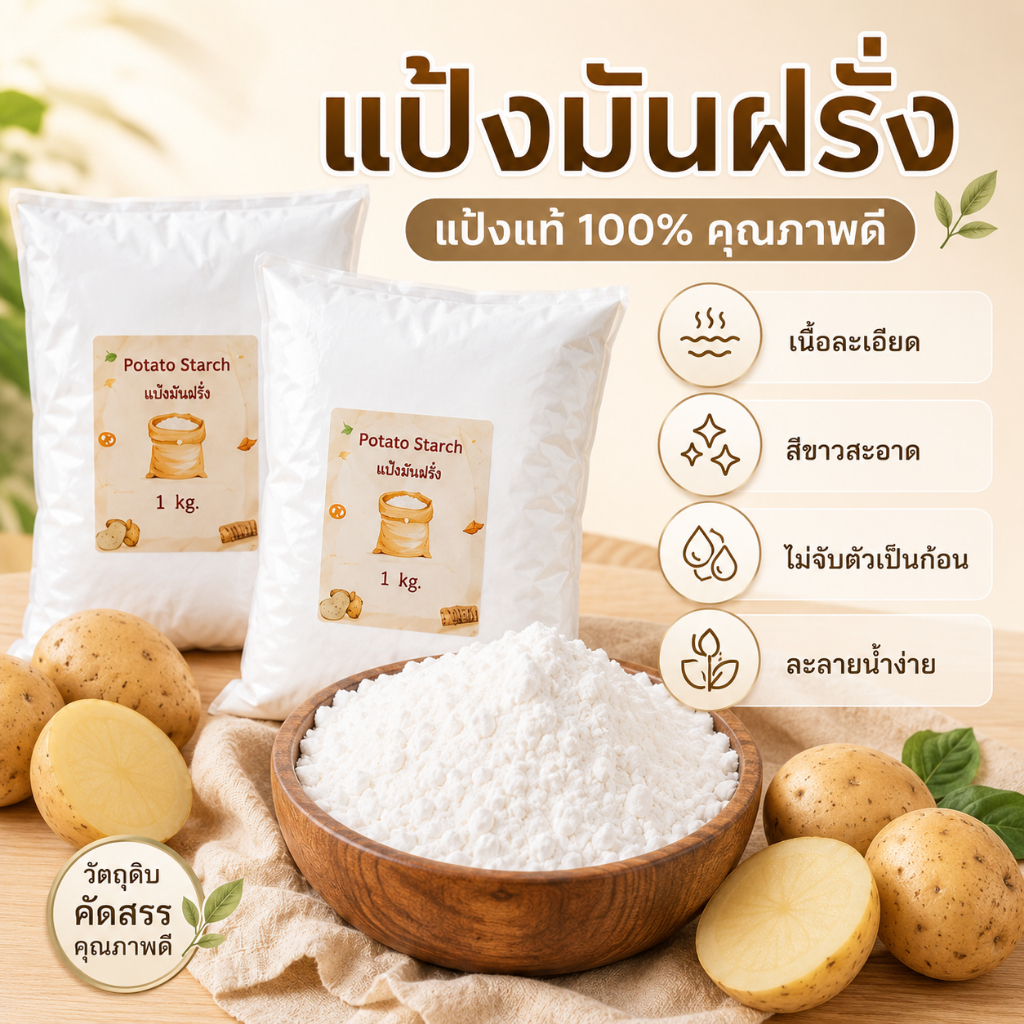 แป้งมันฝรั่งแท้ Potato Starch เนื้อละเอียด สำหรับทอด ทำซอสและทำออส่วน พร้อมส่งจากไทย