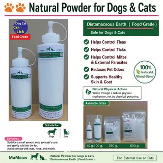 Diatomaceous Earth (Food Grade) ผงดินเบา แป้งโรยตัวสูตรธรรมชาติ เพื่อ สุนัข แมว กำจัดเห็บ หมัด ไร ปรสิต ดับกลิ่นตัว