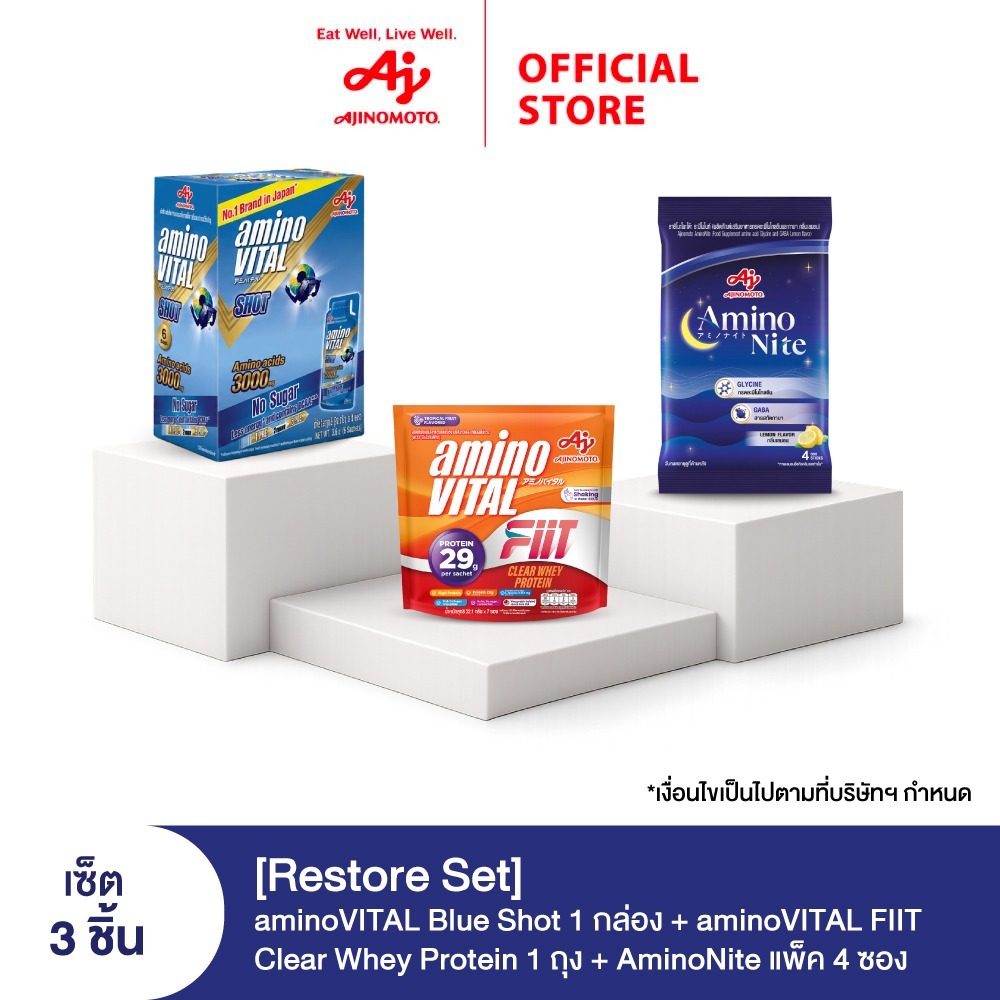 [Restore set] aminoVITAL Blue Shot 36g. Pack6 + FIIT Clear Whey Protein 32.1g. X1 Pouch + AminoNite 