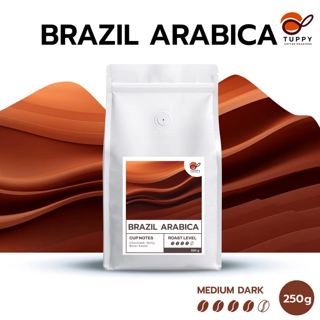 TUPPY COFFEE : เมล็ดกาแฟคั่ว BRAZIL ARABICA Medium-Dark Roast