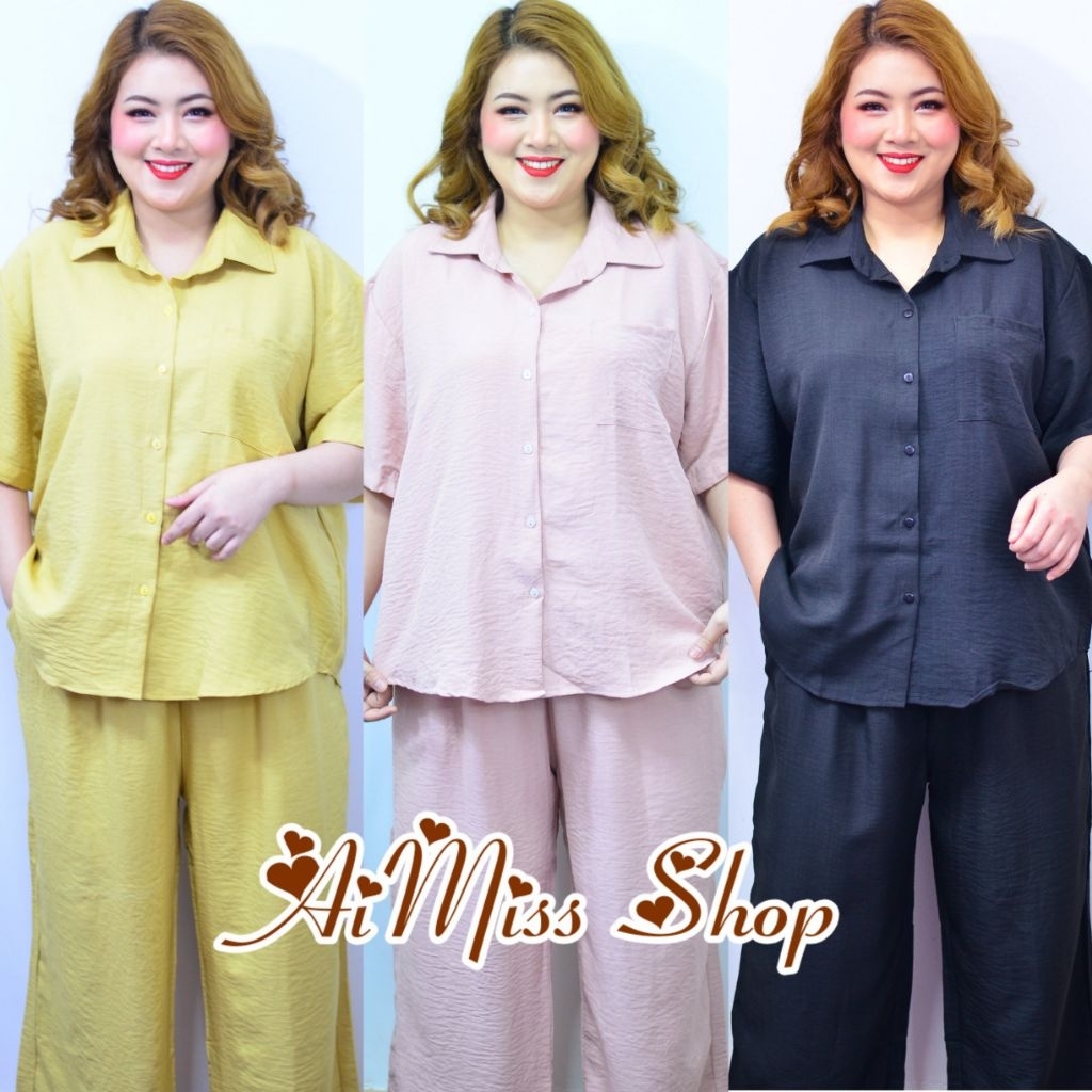 🌼AiMiss Shop🌼 รหัส M78 ชุดเซ็ทกางเกงผ้าสลาฟลินิน ชุดกางเกงสาวอวบ ผ้าใส่สบาย ชุดเซ็ทคนอ้วน