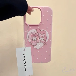 เคสไอโฟน 15 สำหรับ IPhone 16 13 12 11 Pro Max 16 15 7 8 Plus XS X XR Max ผ้าพันคอลายเมโลดี้โบว์หัวใจสุดน่ารักแบบใหม่2in1