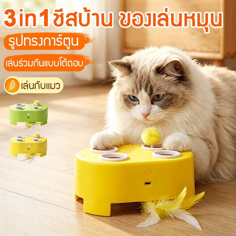 ของเล่นแมวคลายเครียด 3in1 ไม้ตกแมว ตีตัวตุ่น มีขนนก