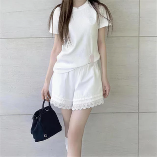 กางเกงขาสั้น สวมใส่สบาย ลําลองสําหรับสตรี ดีไซน์แต่งขอบลูกไม้ มีขนาด S-XXL