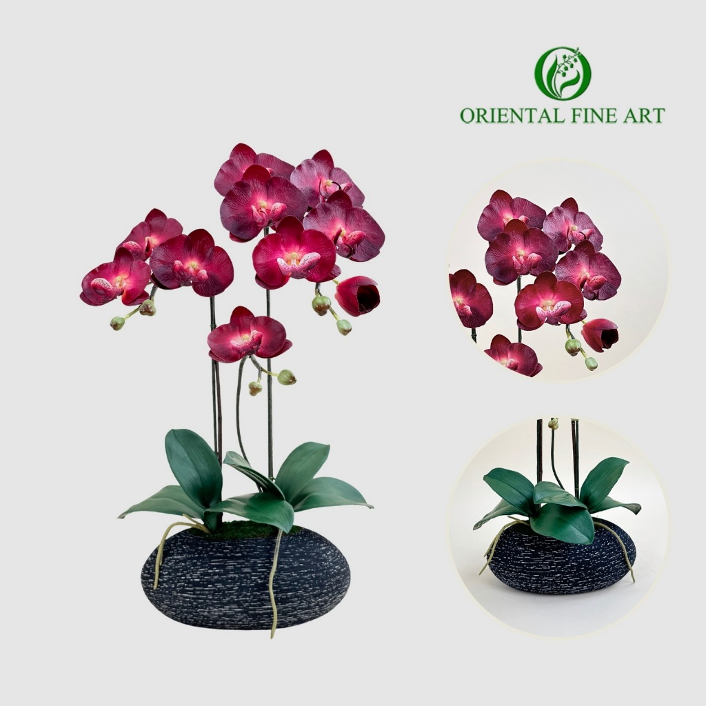 OrientalFineArt ดอกกล้วยไม้ปลอม Phalaenopsis orchid plant pot arrangement