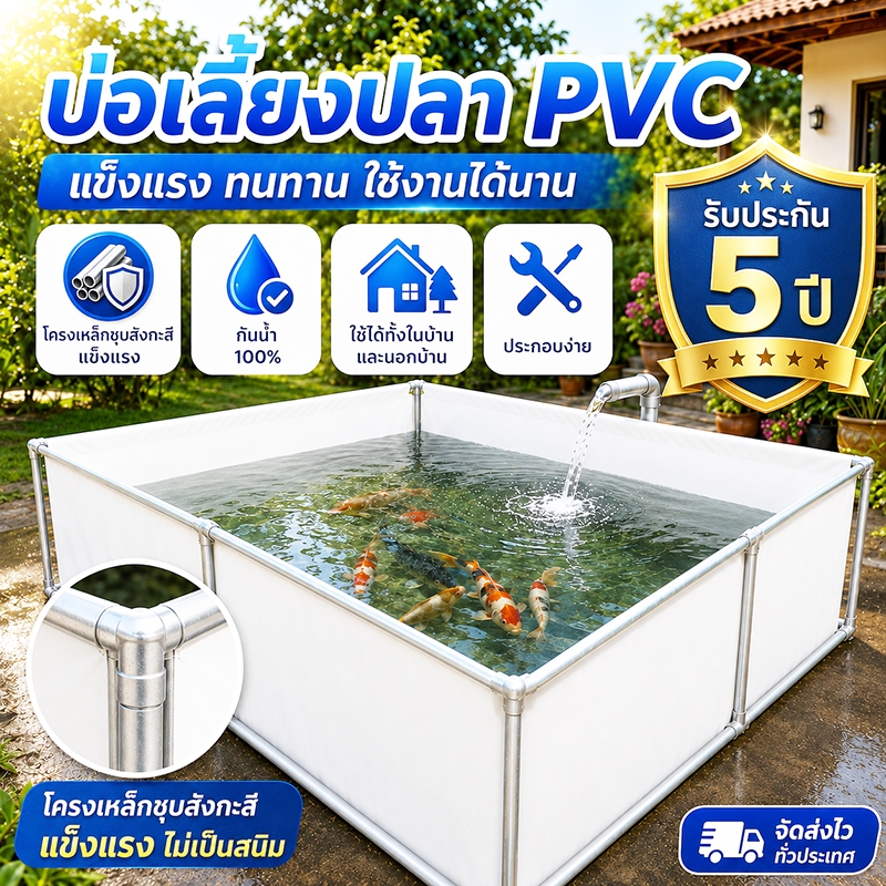 [แถมโครง]บ่อเลี้ยงปลาโครงเหล็กชุบสังกะสี, 600g PVCบ่อปลาผ้าใบ, บ่อเลี้ยงปลาสำเร็จรูป, ผ้าใบหนา, มีหลายขนาดให้เลือก