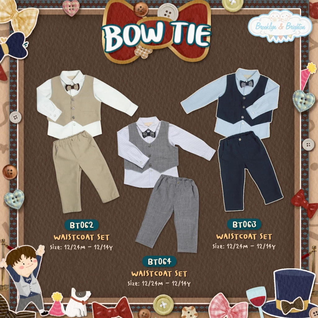 Brooklyn & Brighton - Bow Tie Waistcoat ชุดออกงานเด็กชาย หูกระต่าย 3Pc เซ็ตเสื้อเชิ๊ต+เสื้อกั๊ก+กางเกง (Link 6)