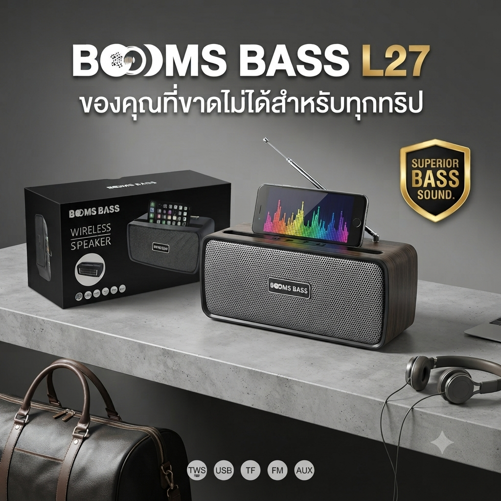 ตัวเดียวจบ! ลำโพง BOOMS BASS L27 ชาร์จด้วยแสงอาทิตย์ได้ เปลี่ยนมือถือให้เป็นโรงหนังจิ๋ว!