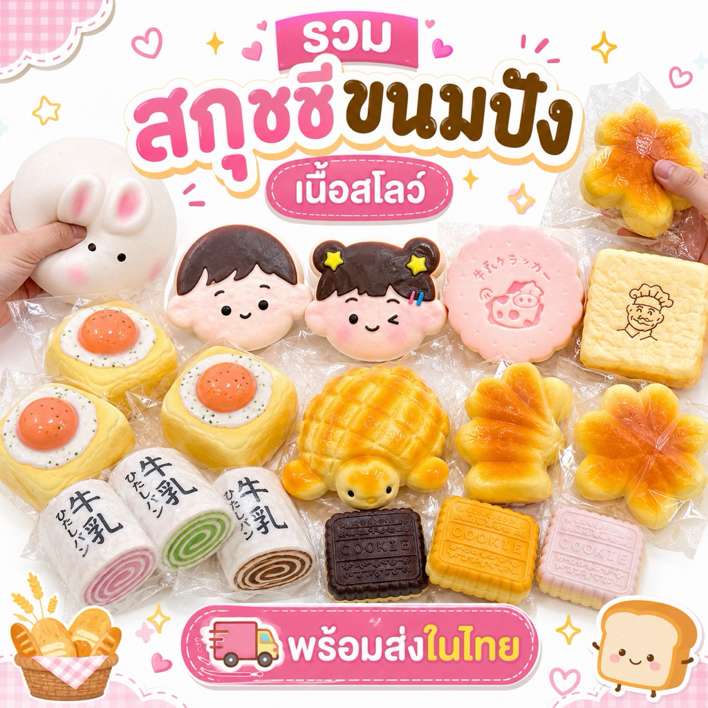🇹🇭พร้อมส่งในไทย⭐️สกุชชี่ขนมปัง เนื้อสโลว์ รวมแบบน่ารัก ไม่