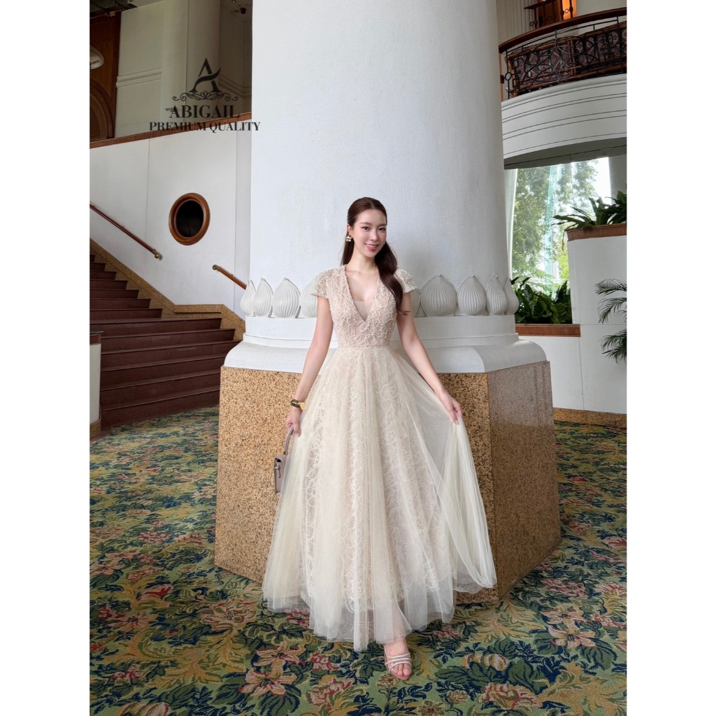 ABIGAIL BRAND ABG276  เดรสลูกไม้พรีเมียมโทนสีนู้ด pn