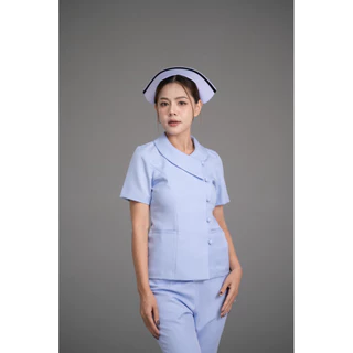 พร้อมส่ง**เฉพาะเสื้อ**คอบัวป้ายแหลม แขนสั้น+แขนยาว ผ้าวาเลนติโน่ สีขาวโอโม่ ชุดพยาบาลสำเร็จรูป เกรดดี ชุดพยาบาลร้านอ๋อง
