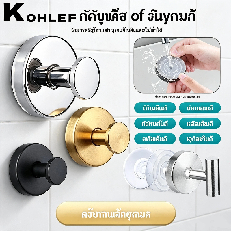 ตะขอถ้วยดูดสูญญากาศสแตนเลส ไม่ต้องเจาะรู ติดผนังแน่นหนา สามารถใช้ได้ทั้งห้องน้ำและห้องครัว แขวนผ้าเช็ดตัว อุปกรณ์ครัว