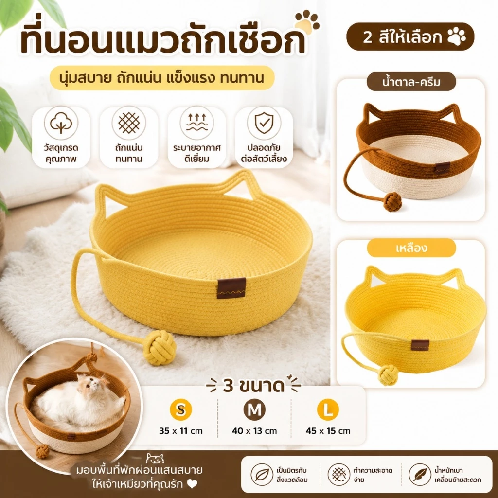 ที่นอนแมว เบาะแมวถักนุ่ม ระบายอากาศดี เบาะนอนแมวซักได้ ขนาด S M L ที่นอนสัตว์เลี้ยง ดีไซน์น่ารัก สำหรับแมวทุกสายพันธุ์