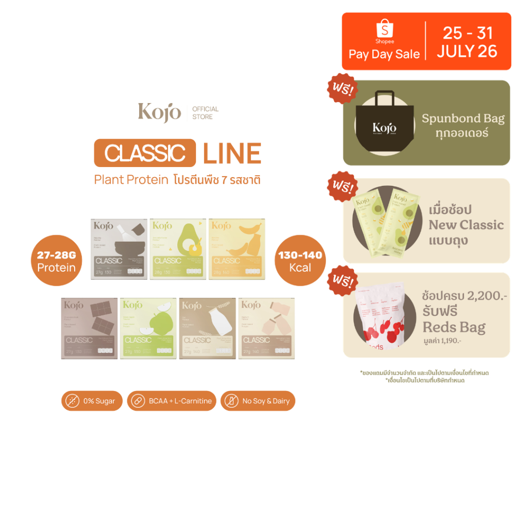 Kojo Classic Plant-Based Protein| โปรตีนจากพืช Hydrolyzed Pea Protein 1 กล่อง 10 ซอง