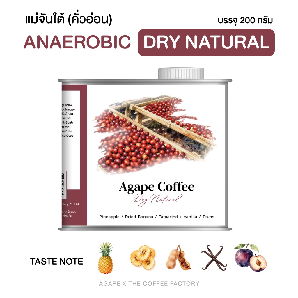 เมล็ดกาแฟ Specialty คั่วอ่อน Anaerobic Dry Natural อาราบิก้า 100% แม่จันใต้ เชียงราย 200g