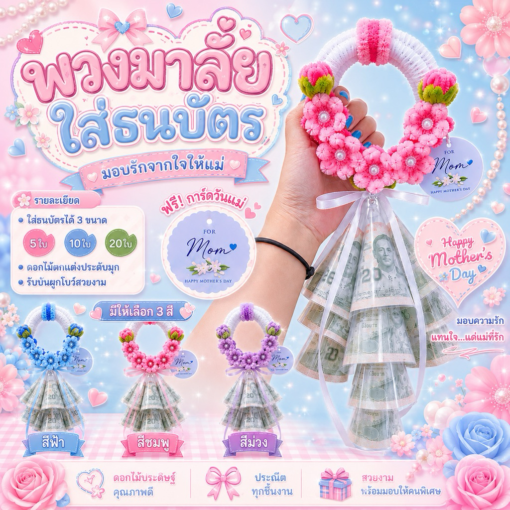 (🚚 รอบจัดส่งวันที่ 7 ส.ค ลูกค้าจะได้รับของวันที่ 10-11 ส.ค)พวงมาลัยใส่ธนบัตรจากลวดกำมะหยี่ (ลูกค้าใส่เงินเอง)