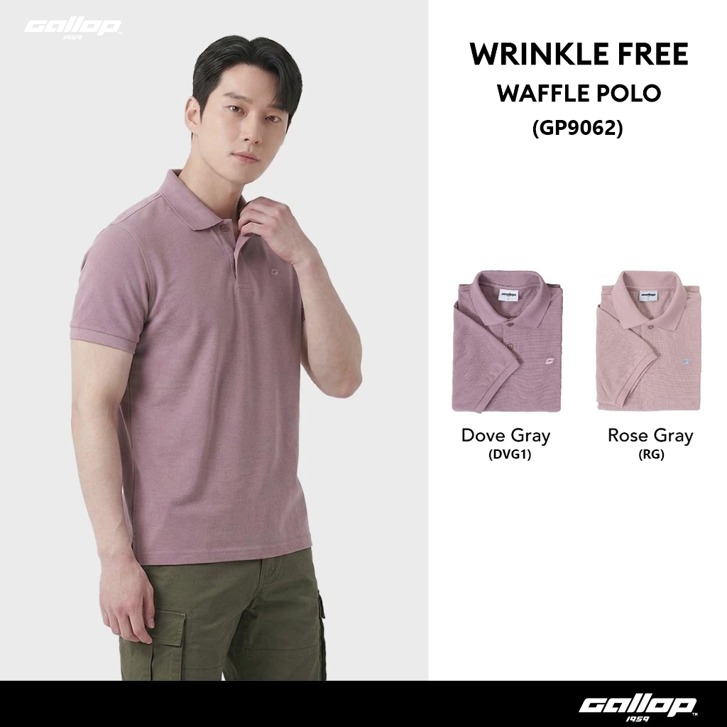 GALLOP : WRINKLE FREE WAFFLE POLO เสื้อโปโลผ้าวาฟเฟิลผู้ชาย รุ่น GP9062 Set GRAY Color